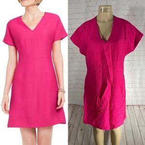 NATORI Womens Pink Ribbed Solid Short Sleeve V Neck Short Fit + Flare Evening